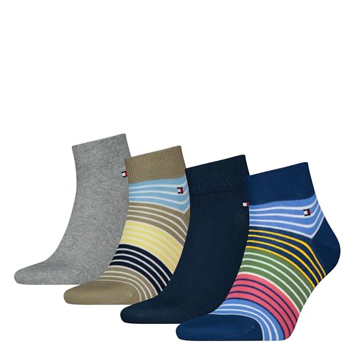 Tommy Hilfiger Herren Quarter Socken, Blau/Grün, 39/42 (4er Pack) von Tommy Hilfiger