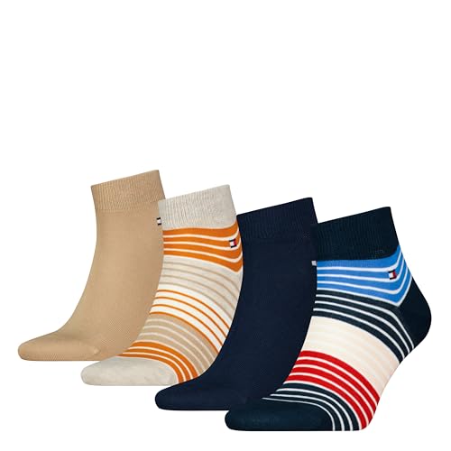 Tommy Hilfiger Herren Quarter Socken, Marineblau/Beige, 39/42 (4er Pack) von Tommy Hilfiger