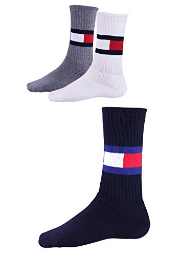 Tommy Hilfiger Herren Tommy Hilfiger Vlag Men's (3 Pack) Socks, White / Navy Grey, 43-46 EU von Tommy Hilfiger