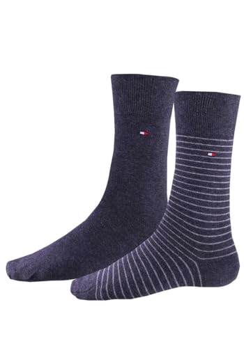 TOMMY HILFIGER Herrensocken Doppelpack Uni/Ringel grau Größe 43-46 von Tommy Hilfiger