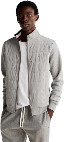 Tommy Hilfiger Herren Sweatshirt mit Reißverschluss Mix Media Zip Thru Stand Stehkragen, Grau (Light Grey Heather), 3XL von Tommy Hilfiger