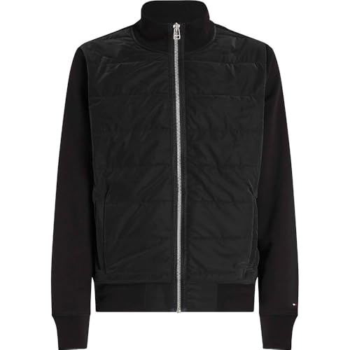 Tommy Hilfiger Herren Sweatshirt mit Reißverschluss Mix Media Zip Thru Stand Stehkragen, Schwarz (Black), M von Tommy Hilfiger