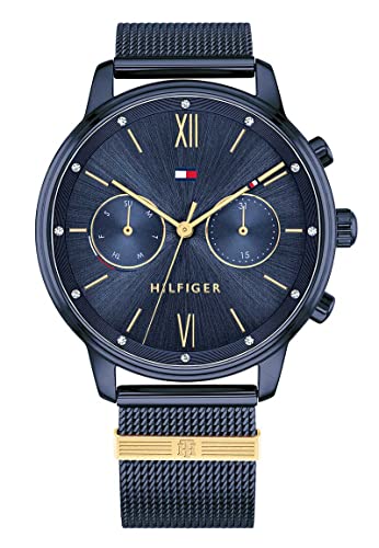 Tommy Hilfiger Multi Zifferblatt Quarz Uhr für Damen mit Blaues Edelstahl-Mesh-Gliederarmband - 1782305 von Tommy Hilfiger