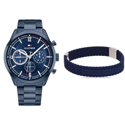 Tommy Hilfiger Multi Zifferblatt Quarz Uhr für Herren mit Blaues Edelstahlarmband - 1791945 Jewelry Armband für Herren aus Silikon - 2790239S von Tommy Hilfiger