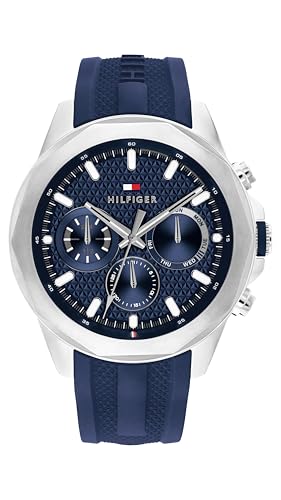 Tommy Hilfiger Multi Zifferblatt Quarz Uhr für Herren mit Blaues Silikonarmband - 1710649 von Tommy Hilfiger