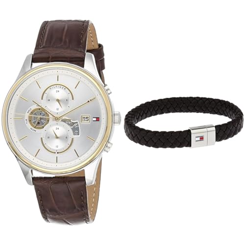 Tommy Hilfiger Multi Zifferblatt Quarz Uhr für Herren mit Braunes Lederarmband - 1710501 Jewelry Armband für Herren aus Leder Braun - 2790330 von Tommy Hilfiger