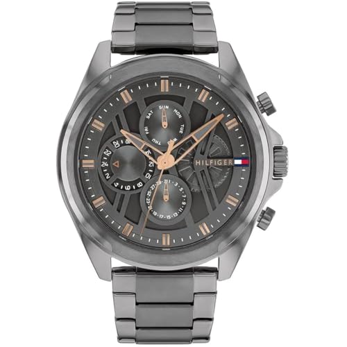 Tommy Hilfiger Multi Zifferblatt Quarz Uhr für Herren mit Graues Edelstahlarmband - 1710657 von Tommy Hilfiger