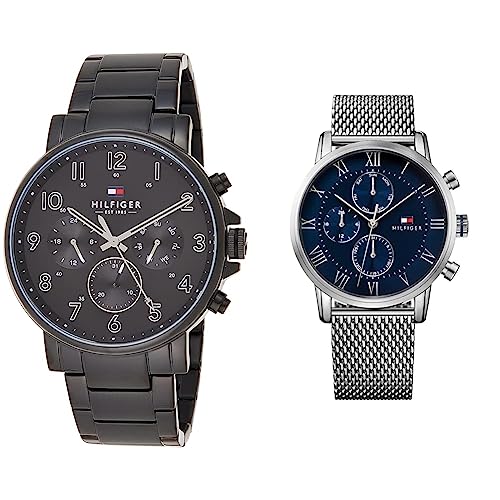 Tommy Hilfiger Multi Zifferblatt Quarz Uhr für Herren mit Schwarzes Edelstahlarmband - 1710383 & Multi Zifferblatt Quarz Uhr für Herren mit Edelstahlarmband Edelstahlarmband - 1791398 von Tommy Hilfiger