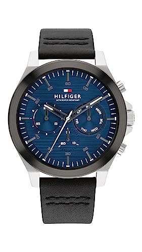 Tommy Hilfiger Multi Zifferblatt Quarz Uhr für Herren mit Schwarzes Lederarmband - 1710523 von Tommy Hilfiger