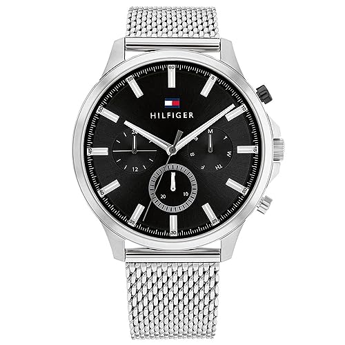 Tommy Hilfiger Multi Zifferblatt Quarz Uhr für Herren mit Silbernes Edelstahl-Mesh-Gliederarmband - 1710498 von Tommy Hilfiger