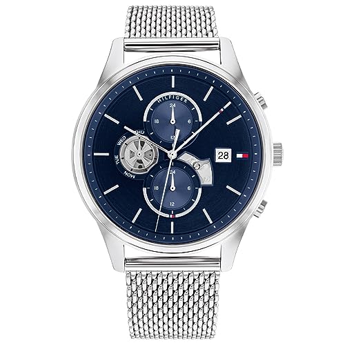 Tommy Hilfiger Multi Zifferblatt Quarz Uhr für Herren mit Silbernes Edelstahl-Mesh-Gliederarmband - 1710504 von Tommy Hilfiger