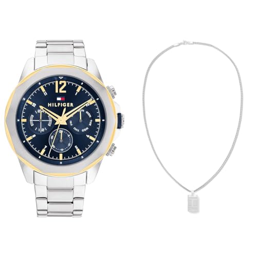 Tommy Hilfiger Multi Zifferblatt Quarz Uhr für Herren mit Silbernes Edelstahlarmband - 1792059 Jewelry Halskette für Herren aus Edelstahl - 2790316 von Tommy Hilfiger