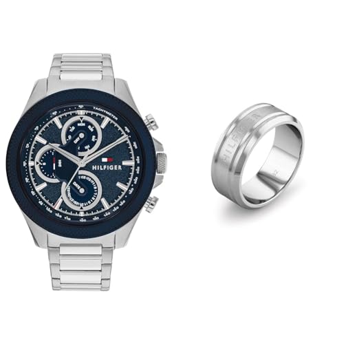 Tommy Hilfiger Multi Zifferblatt Quarz Uhr für Herren mit Silbernes Edelstahlarmband - 1792080 Jewelry Ring für Herren aus Edelstahl aus Edelstahl - 2790504G von Tommy Hilfiger