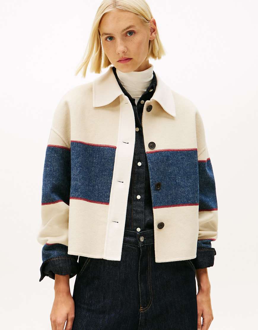 Tommy Hilfiger - Oversize-Rugbyjacke mit Cropped-Schnitt aus Wollmix in mehreren Farben-Blau von Tommy Hilfiger