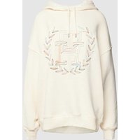 Tommy Hilfiger Oversized Hoodie mit Logo-Stitching in Ecru, Größe L von Tommy Hilfiger