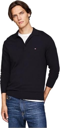 Tommy Hilfiger PIMA ORG CTN Cashmere LS Polo Andere Pullover Herren, Grau (Donegal Medium Grey Heather), 3XL von Tommy Hilfiger