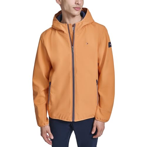 Tommy Hilfiger Performance Softshelljacke für Herren mit Kapuze, Orange/Abendrot im Zickzackmuster (Sunset Chevron), XXL von Tommy Hilfiger