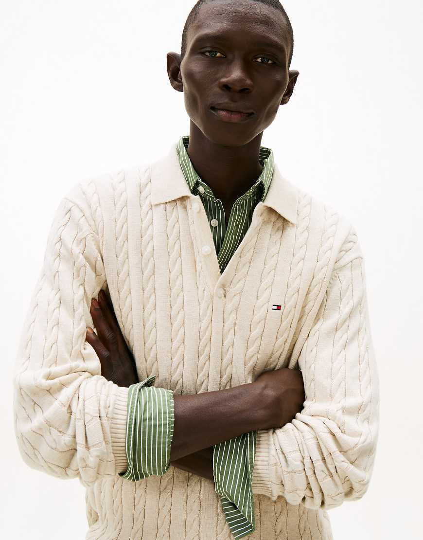 Tommy Hilfiger - Polo-Pullover in Beige mit Zopfmuster-Neutral von Tommy Hilfiger