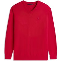 Tommy Hilfiger Pullover aus Baumwolle mit V-Ausschnitt und Logo-Aufnäher von Tommy Hilfiger