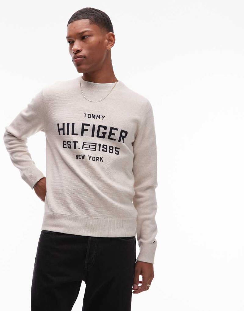Tommy Hilfiger - Pullover in Beige mit College-Logo-Neutral von Tommy Hilfiger