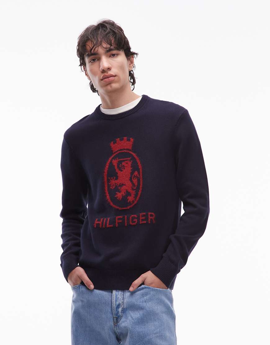 Tommy Hilfiger - Pullover in Marineblau und Rot mit Wappen von Tommy Hilfiger
