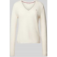 Tommy Hilfiger Pullover mit abgerundetem V-Ausschnitt Modell 'SOFT WOOL' in Offwhite, Größe XL von Tommy Hilfiger