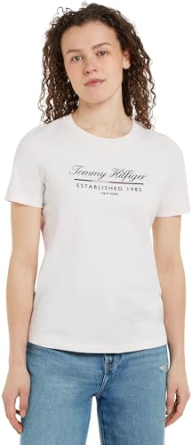 Tommy Hilfiger Damen T-Shirt Kurzarm Script Graphic aus Baumwolle, Elfenbein (Ancient White), L von Tommy Hilfiger