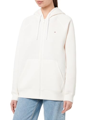 Tommy Hilfiger Damen Hoodie mit Reißverschluss Oversized, Elfenbein (Ancient White), L von Tommy Hilfiger