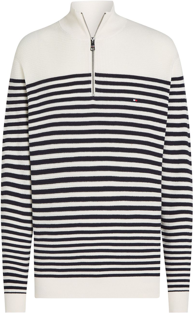 Tommy Hilfiger Racking Half-Zip Structure Streifen Weiß Navy - Größe XXL von Tommy Hilfiger