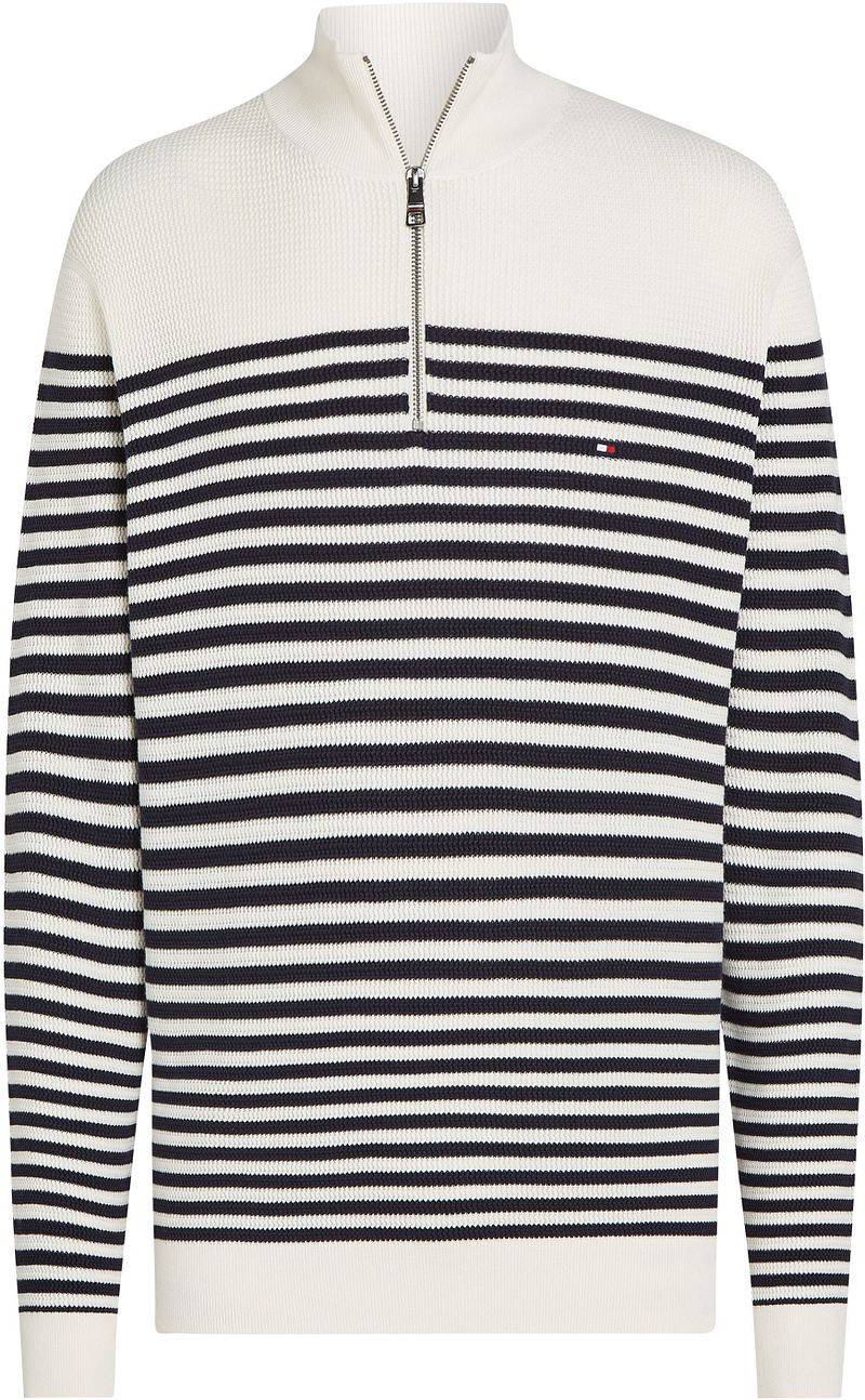 Tommy Hilfiger Racking Half-Zip Structure Streifen Weiß Navy - Größe XXL von Tommy Hilfiger
