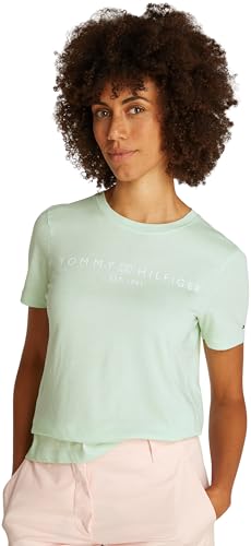 Tommy Hilfiger Damen T-Shirt Kurzarm Rundhalsausschnitt, Grün (Opal Green), XS von Tommy Hilfiger