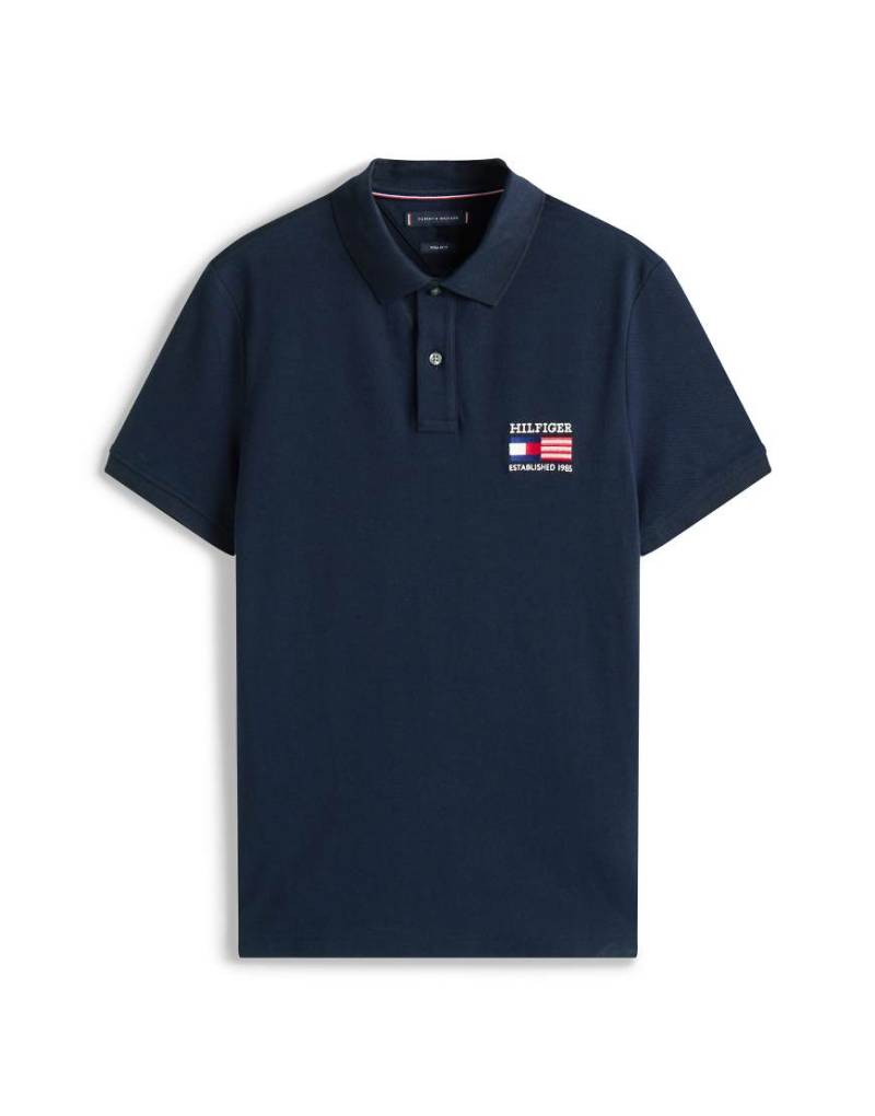 Tommy Hilfiger - Regulär geschnittenes Polohemd in Marineblau mit Flaggen-Logo von Tommy Hilfiger