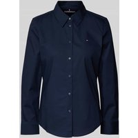 Tommy Hilfiger Regular Fit Hemdbluse mit Logo-Stitching in Dunkelblau, Größe 36 von Tommy Hilfiger