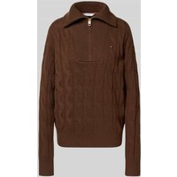 Tommy Hilfiger Relaxed Fit Strickpullover aus reiner Wolle mit Zopf-Muster in Mittelbraun, Größe XXL von Tommy Hilfiger