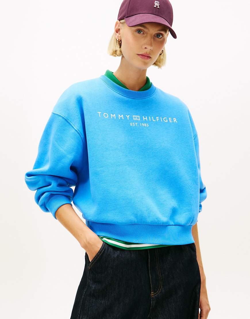 Tommy Hilfiger - Relaxed-Fit-Sweatshirt aus Fleece in Blau mit Rundhalsausschnitt von Tommy Hilfiger