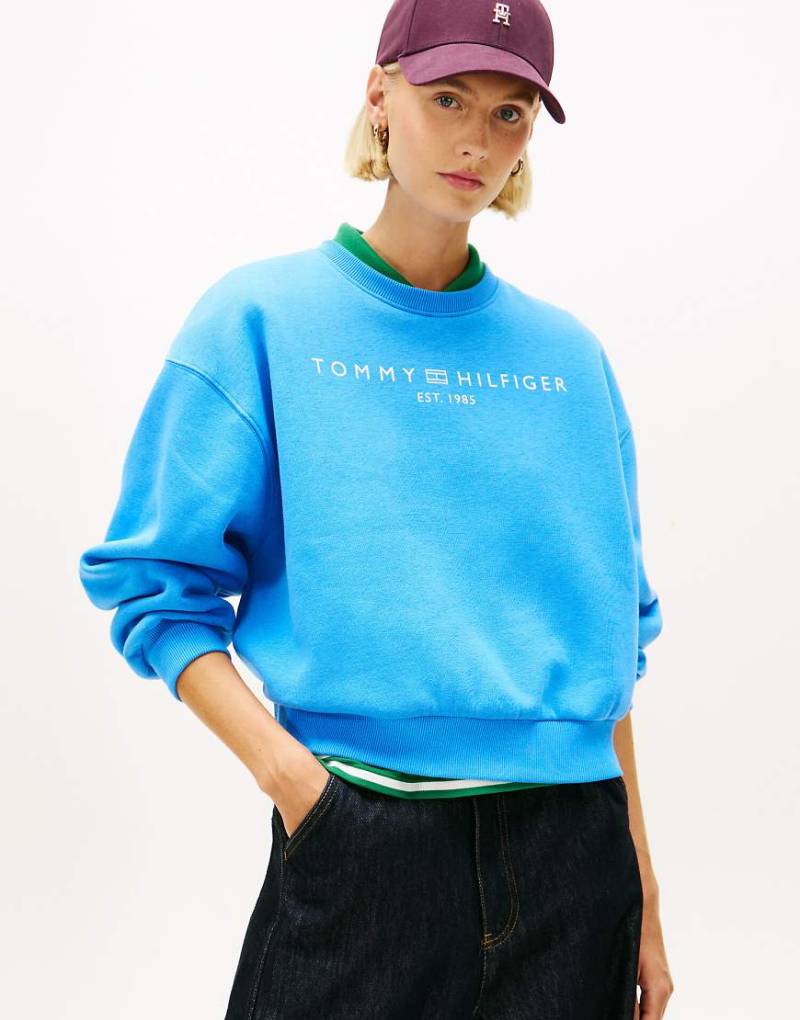 Tommy Hilfiger - Relaxed-Fit-Sweatshirt aus Fleece in Blau mit Rundhalsausschnitt von Tommy Hilfiger