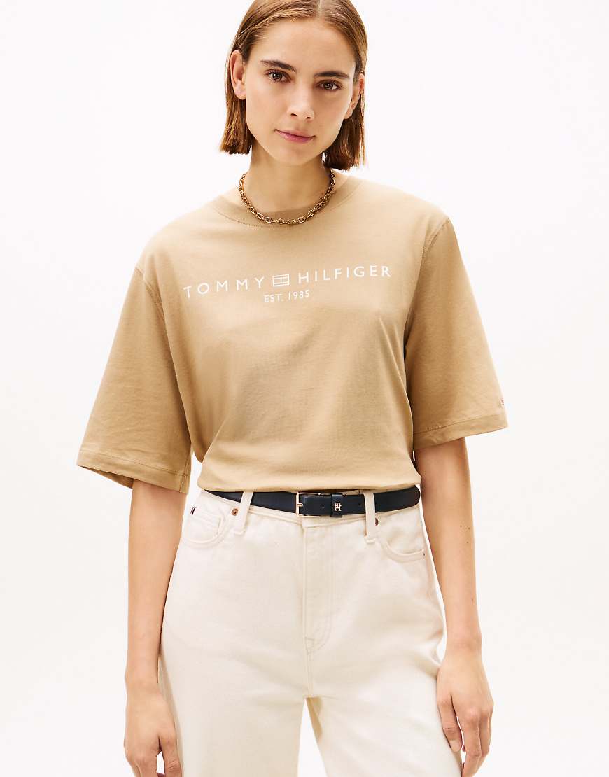 Tommy Hilfiger - Relaxed-Fit-T-Shirt aus Jersey in Braun mit Logostickerei und Rundhalsausschnitt-Neutral von Tommy Hilfiger