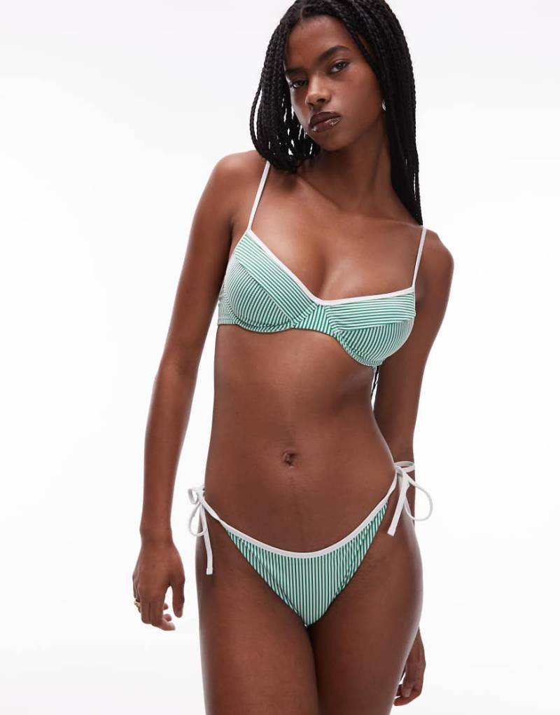 Tommy Hilfiger - Riemchen-Bikinihose in Grün mit grün-weißen Streifen von Tommy Hilfiger