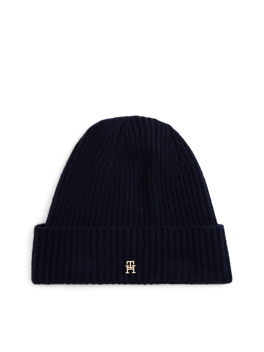 Tommy Hilfiger - Rippstrick-Beanie aus reinem Kaschmir blau - Gr. - OS von Tommy Hilfiger