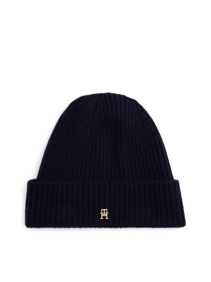Tommy Hilfiger - Rippstrick-Beanie aus reinem Kaschmir blau - Gr. - OS von Tommy Hilfiger
