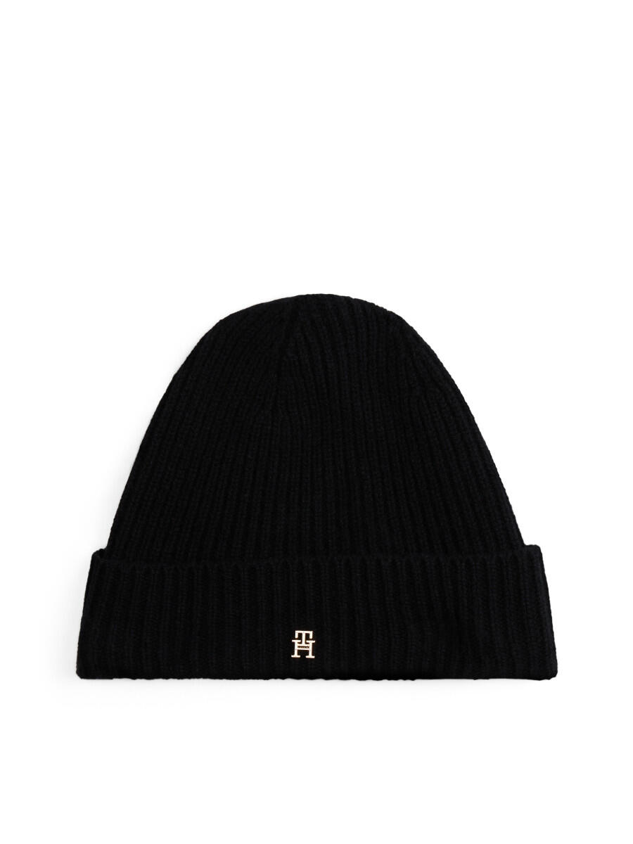 Tommy Hilfiger - Rippstrick-Beanie aus reinem Kaschmir schwarz - Gr. - OS von Tommy Hilfiger