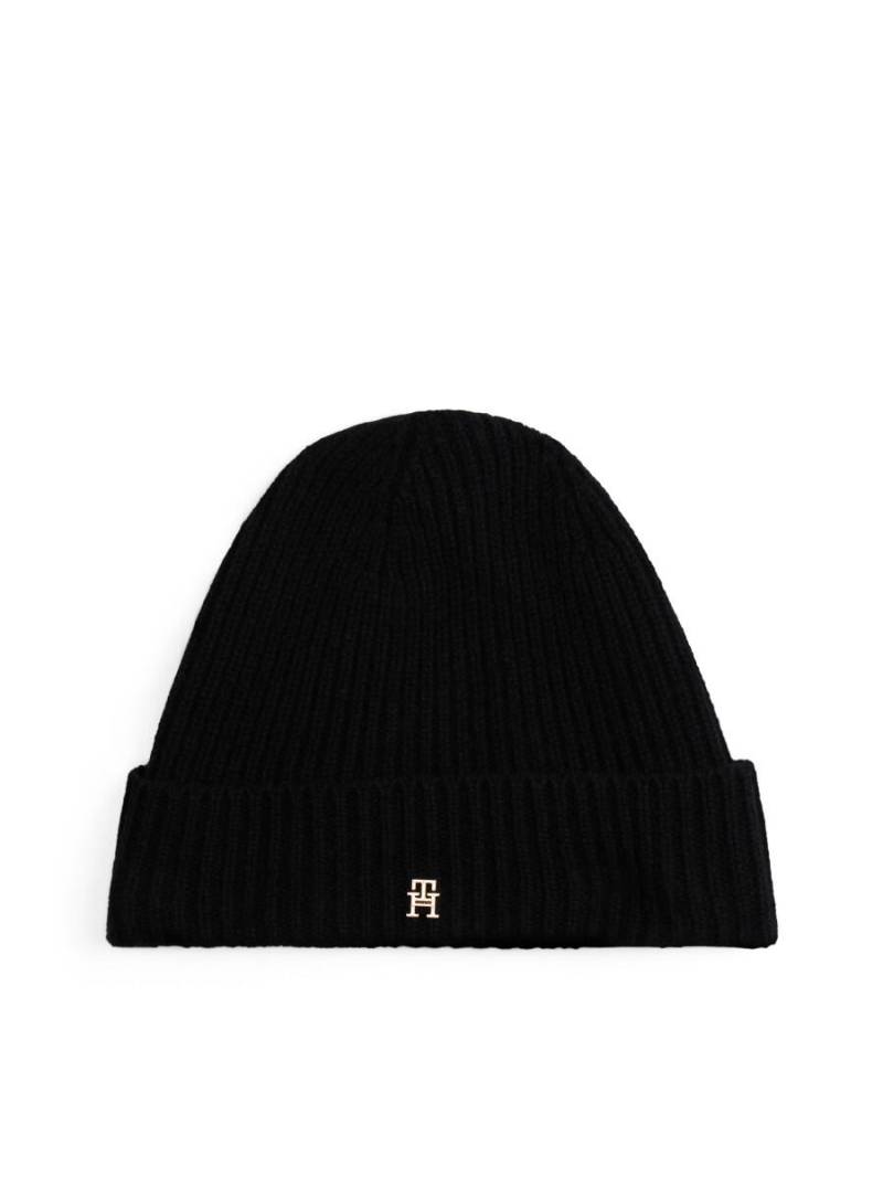 Tommy Hilfiger - Rippstrick-Beanie aus reinem Kaschmir schwarz - Gr. - OS von Tommy Hilfiger