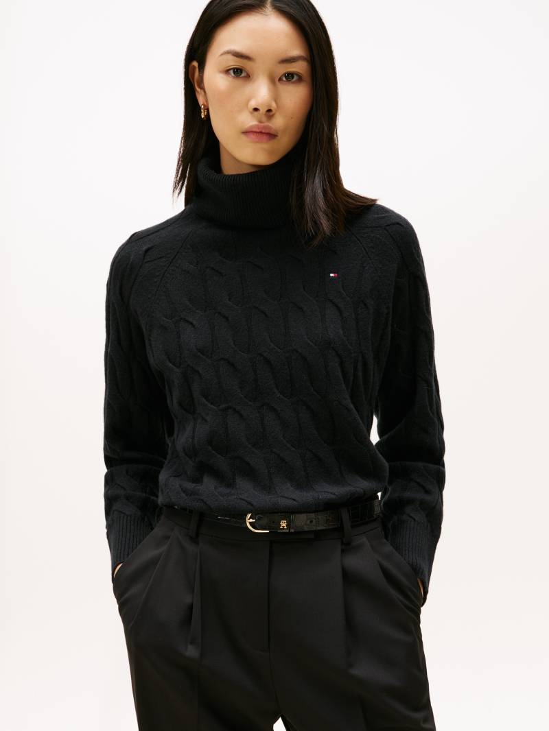 Tommy Hilfiger Rollkragenpullover "SOFT WOOL CABLE ROLL-NK LS SWT" mit Zopfmuster, aus reiner Wolle von Tommy Hilfiger