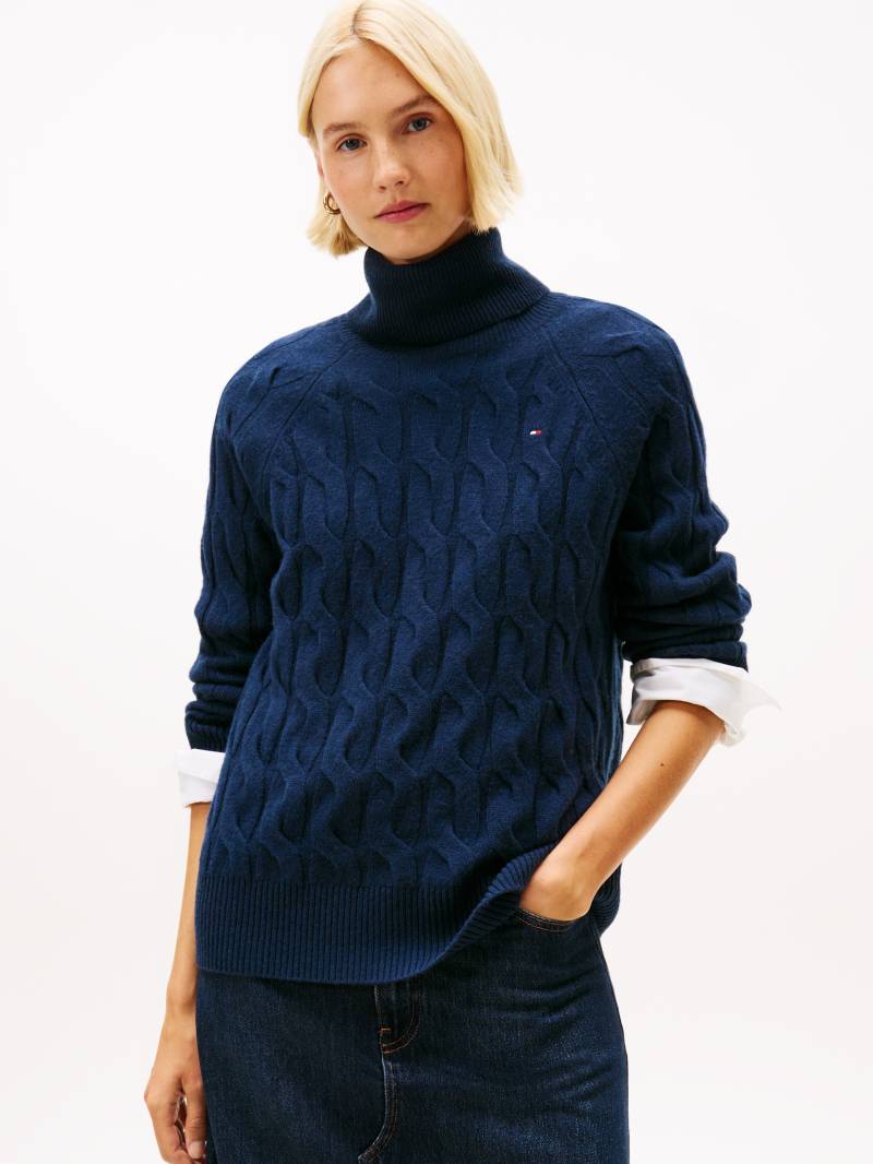 Tommy Hilfiger Rollkragenpullover "SOFT WOOL CABLE ROLL-NK LS SWT" mit Zopfmuster, aus reiner Wolle von Tommy Hilfiger