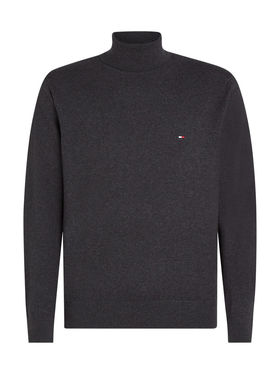 Tommy Hilfiger - Rollkragenpullover aus Baumwoll-Kaschmirmix grau - Gr. - L von Tommy Hilfiger