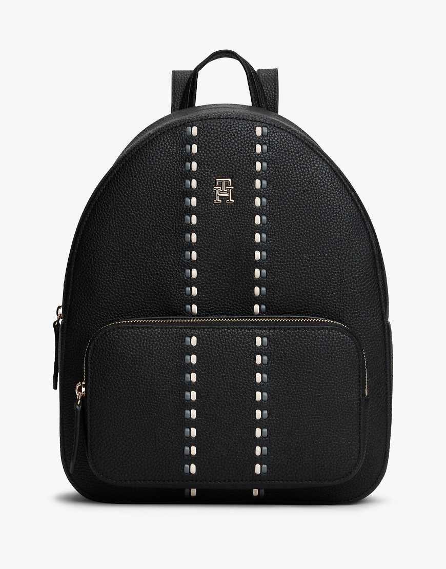 Tommy Hilfiger - Rucksack in Schwarz mit Zierstreifen und tonalem Markenlogo von Tommy Hilfiger