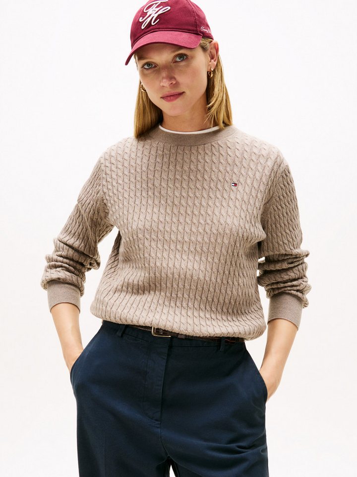 Tommy Hilfiger Rundhalspullover CO CABLE C-NK LS SWEATER mit Zopfmuster von Tommy Hilfiger
