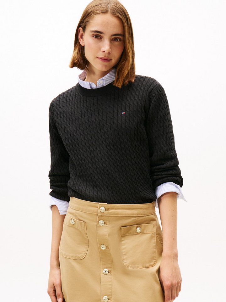 Tommy Hilfiger Rundhalspullover CO CABLE C-NK LS SWEATER Baumwolle, mit Zopfmuster von Tommy Hilfiger