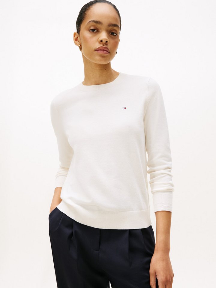 Tommy Hilfiger Rundhalspullover CO JERSEY STITCH LS C-NK SWT mit Logostickerei von Tommy Hilfiger