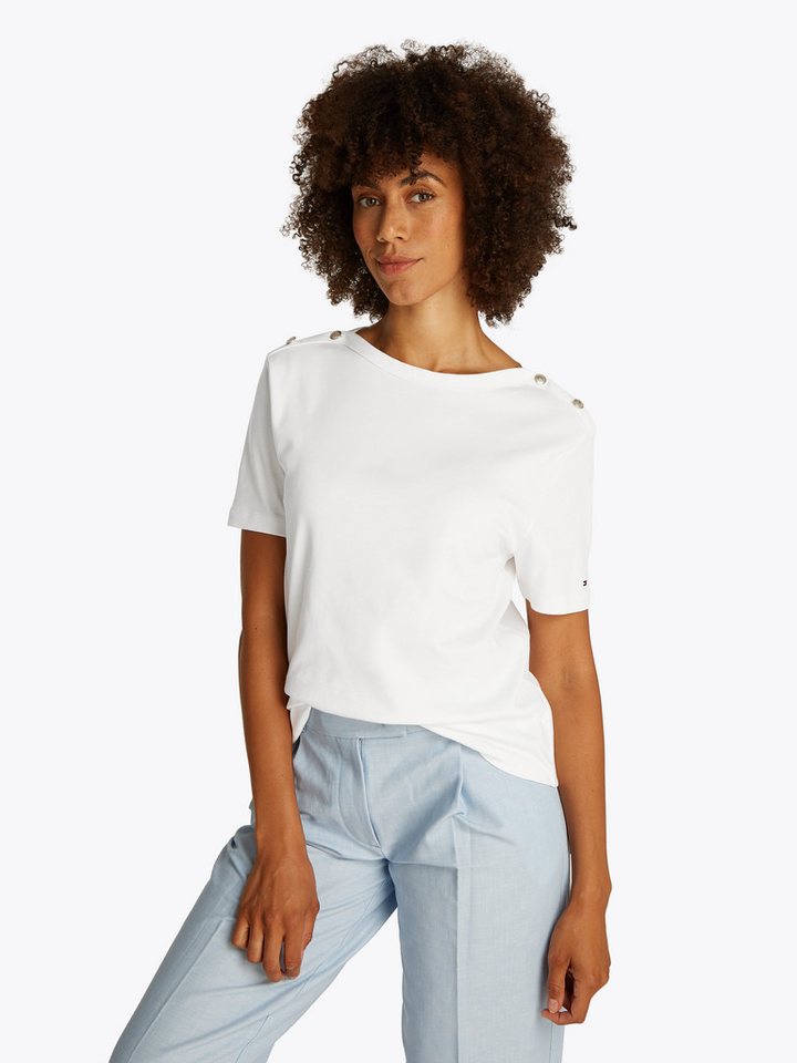 Tommy Hilfiger Rundhalsshirt REG STRIPE GOLD BTN C-NK SS mit goldfarbenem Knopf von Tommy Hilfiger